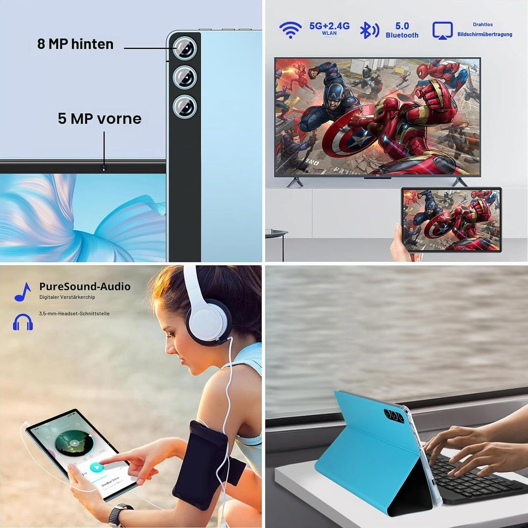 ZIOVO Android 14 Tablet, 10 Zoll, 22 GB RAM + 128 GB ROM (1 TB TF), Widevine L1/Octa-Core/2,0 GHz/5G