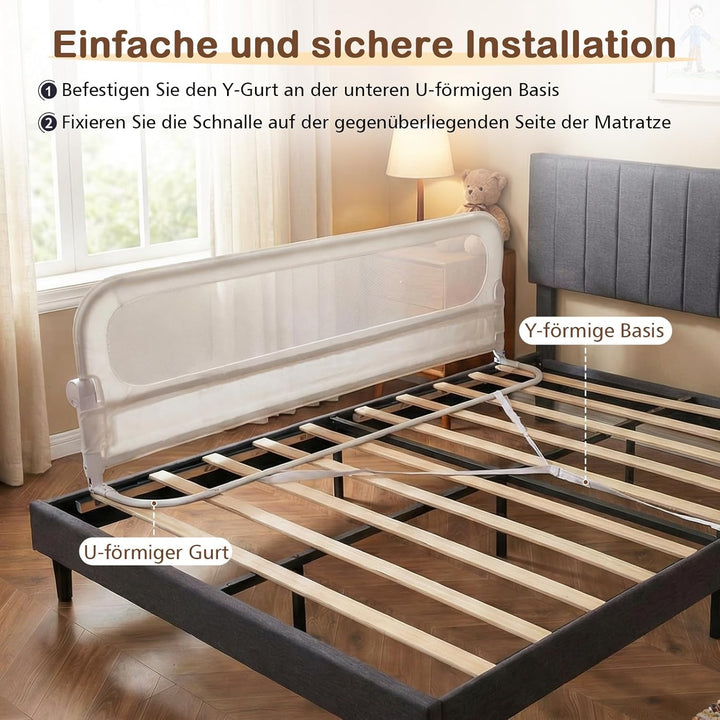 COSTWAY Bettgitter klappbar, 200 x 60 cm Bettschutzgitter mit abnehmbarem Oxford-Bezug, U-förmigem G