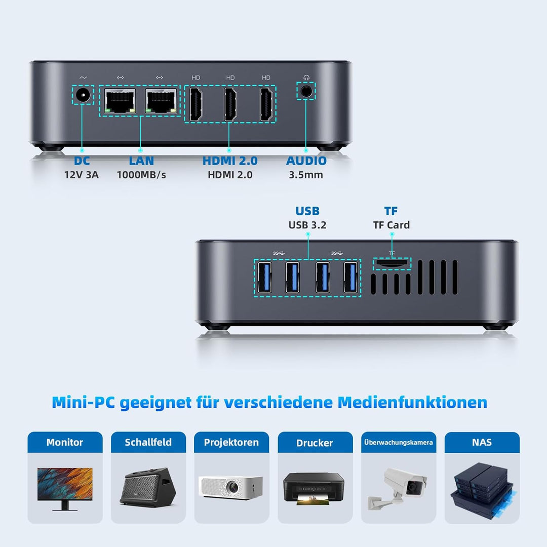DreamQuest Mini PC Intel Alder Lake N95(bis 3,4 GHz) 16 GB RAM 512 GB M.2 SSD,Mini Desktop Computer