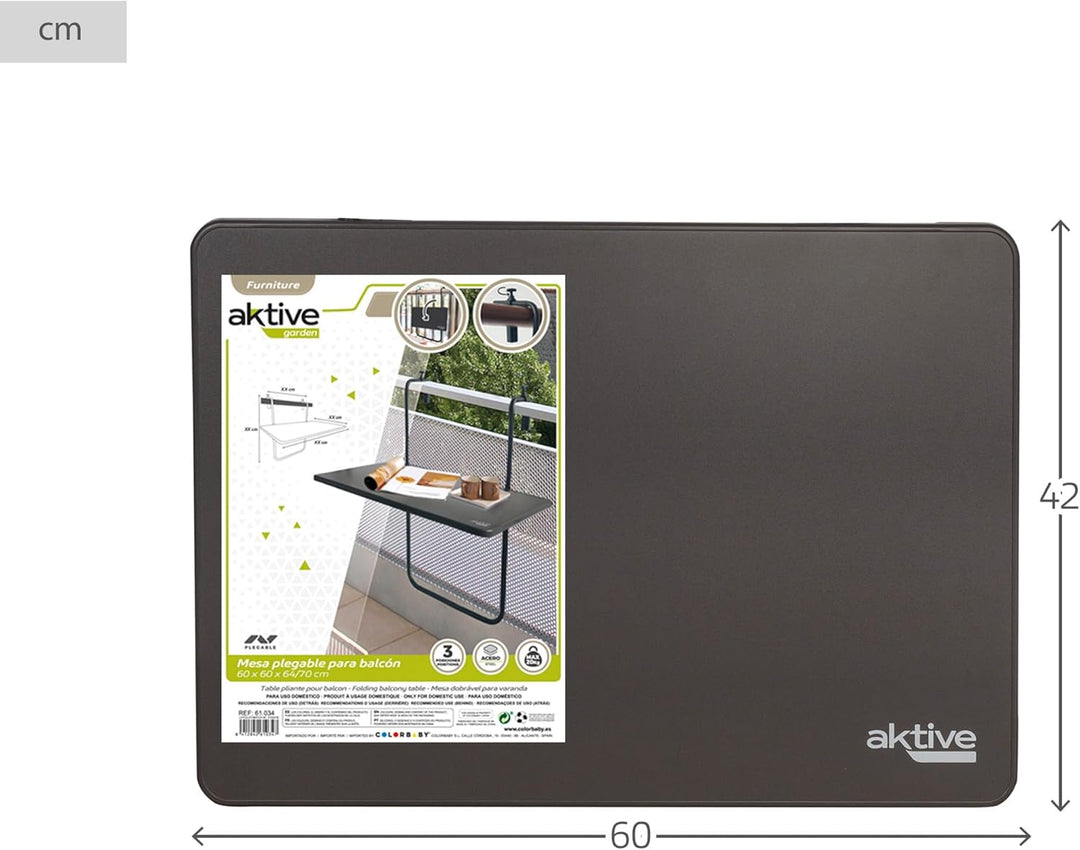Aktive 61034 Klapptisch für Balkon mit Mehreren Positionen, grau