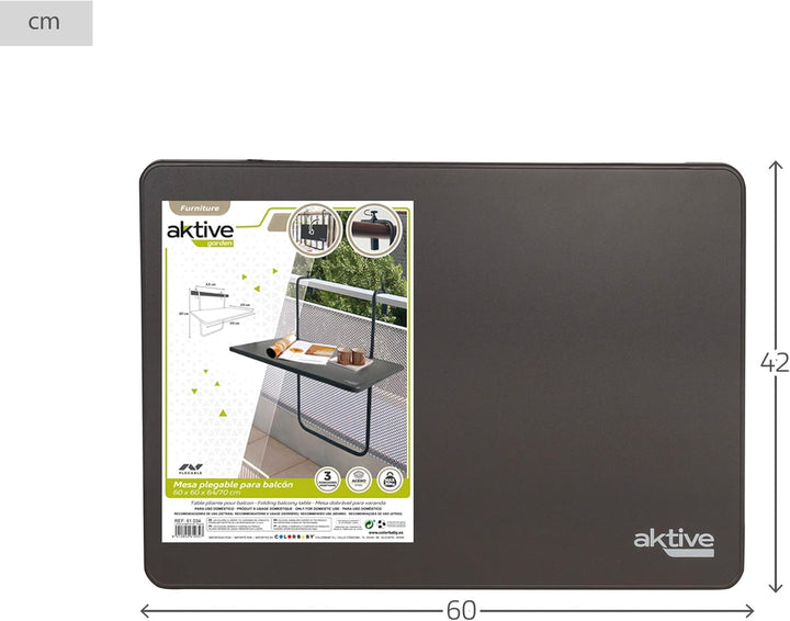 Aktive 61034 Klapptisch für Balkon mit Mehreren Positionen, grau