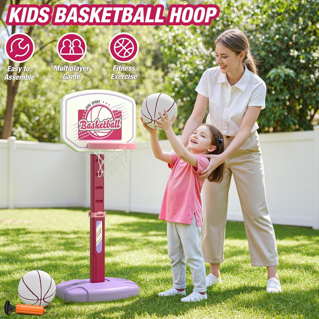 HYES 2 in 1 Basketballkörbe Kinder und T Ball Set, Basketballkorb Ständer Outdoor Indoor Höhenverste