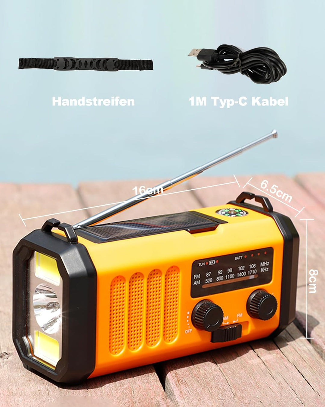 10000mAh Tragbare Solar Kurbelradio, Dynamo Weltempfänger Notradio mit AM FM Radio, Aufladbar Powerb
