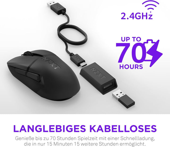 NZXT Gamingmaus Lift Elite Wireless – Ultraleicht: 57 g – Abfragerate 4K / 8K, optische Schalter, op