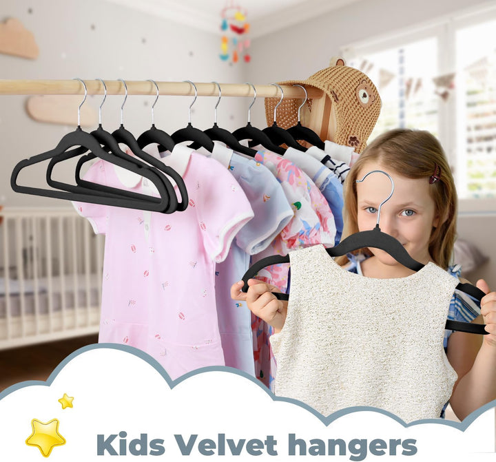 MangoKit 35 cm Samt-Kleiderbügel für Kinder, rutschfeste Kinder-Kleiderbügel, ultraschlanke, 32 Stüc