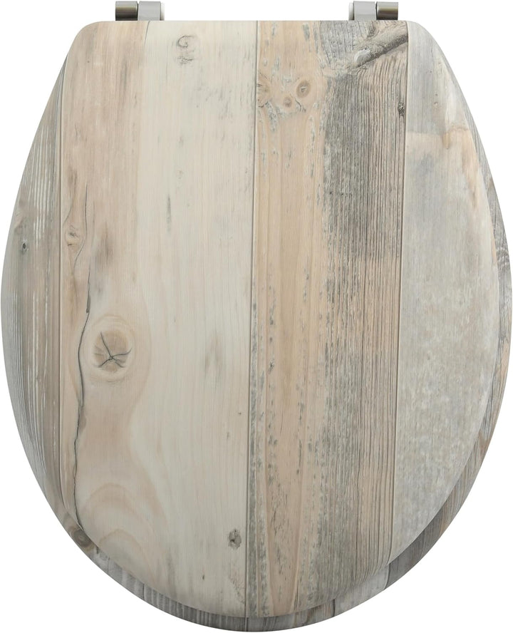 MSV WC Sitz Toilettendeckel MDF Holzkern „Ombo Landhaus“ Scharniere aus Edelstahl - hochwertige und