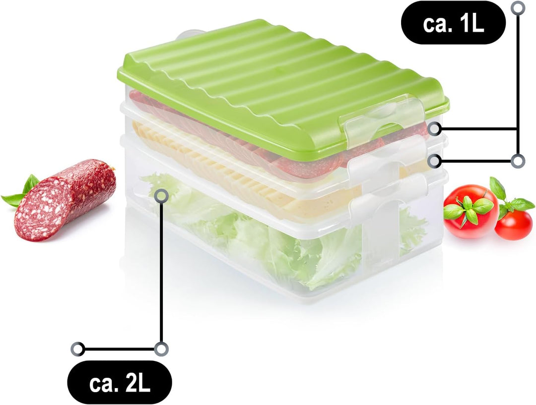 com-four® Lunch-Box mit mehreren Fächern - Aufschnittbox stapelbar für den Kühlschrank - Brotdose au