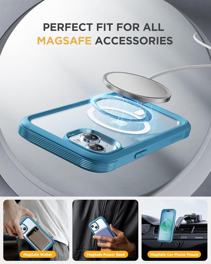 Miracase 360 Grad für iPhone 15 Hülle Magnetisch mit Eingebaut Glas Schutzfolie und Kameraschutz, St