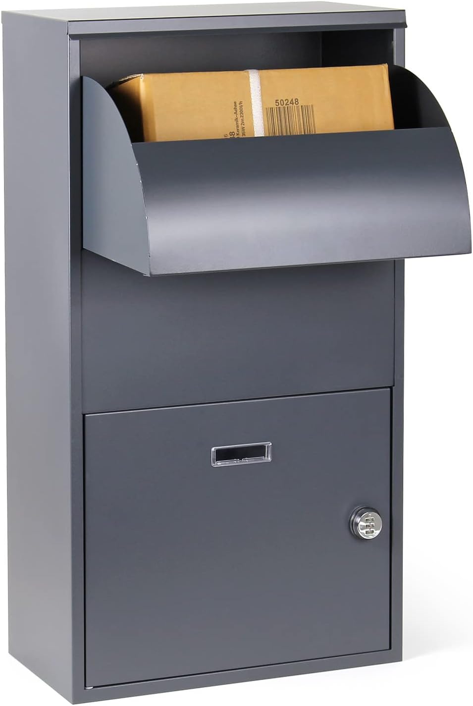 Wiltec Paketkasten grau 410 x 220 x 750 mm, Paketbox Zuhause, Private Paketannahme passend für Paket