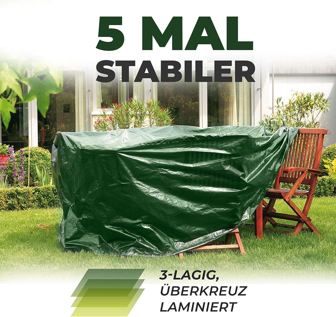 Rainexo Abedckung für Gartenmöbel - Tisch oval hochreissfest, 2.40 x 1.80 x 0.90 m, Grün