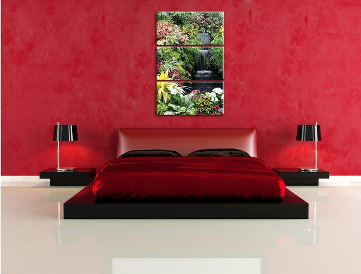 Pixxprint farbenfrohe Blumenoase 3-Teiler Leinwandbild 120x80 Bild auf Leinwand