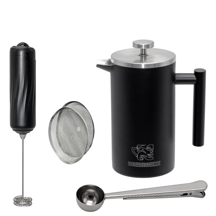French Press Set I Kaffeebereiter, Thermo, Kaffeepresse, für Filterkaffee, 1 Liter, Milchaufschäumer