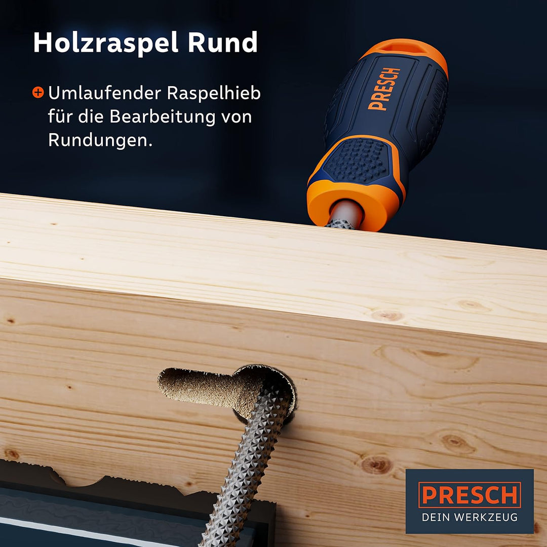 PRESCH Holzraspel Set 3tlg. - Hochwertiges Holzfeilen Set inkl. Flachstumpfraspel, Halbrund- und Run