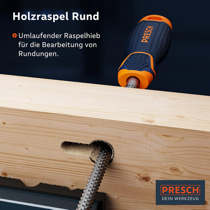 PRESCH Holzraspel Set 3tlg. - Hochwertiges Holzfeilen Set inkl. Flachstumpfraspel, Halbrund- und Run