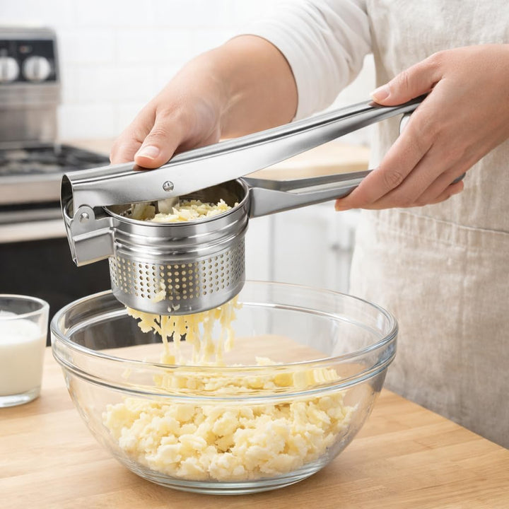 Ergonomische Kartoffelpresse aus Edelstahl | Robuste Kartoffelpresse für private und professionelle