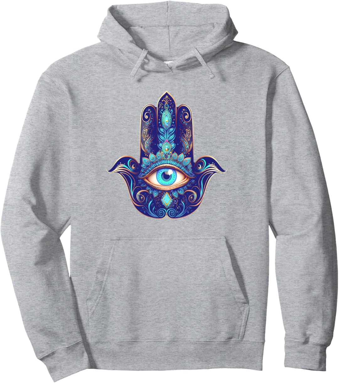 Hamsa, Hand, Blau, Nazar, Auge, Blume, Schutz, Glück Pullover Hoodie