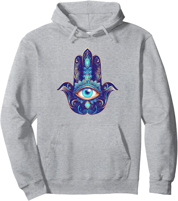 Hamsa, Hand, Blau, Nazar, Auge, Blume, Schutz, Glück Pullover Hoodie
