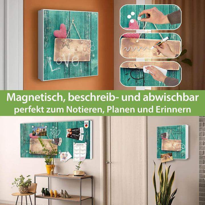 banjado® Grosser Schlüsselkasten Glas/Schlüsselbox 30cm x 30cm mit 50 Haken - Motiv Tür mit Herz/Sch