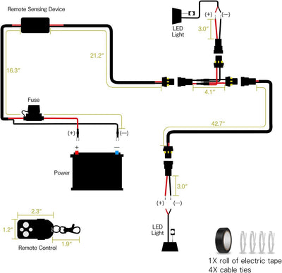 WinPower Universal LED-Licht Kabelbaum Relais-Kit mit 1 oder 2 Glühbirnenanschlüssen, 12V KFZ-Zusatz