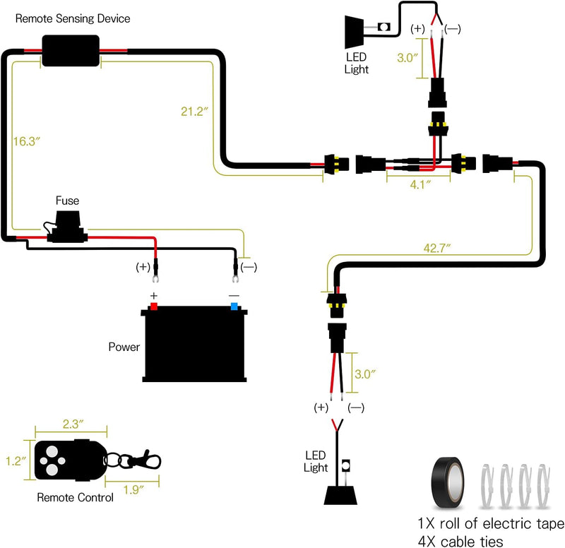 WinPower Universal LED-Licht Kabelbaum Relais-Kit mit 1 oder 2 Glühbirnenanschlüssen, 12V KFZ-Zusatz