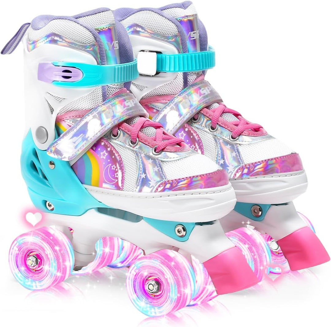 OLYSPM Rollschuhe Kinder Rollschuhe Verstellbar Rollschuhe Damen,LED Rollschuhe und 4 Grössen verste
