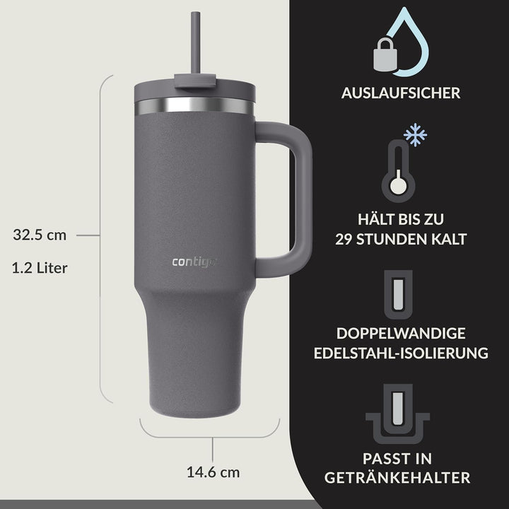 Contigo Tumbler | Thermosflasche mit Henkel und Strohhalm | 1200 ml