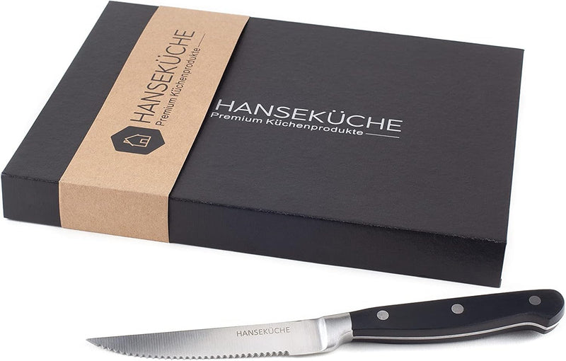 Hanseküche Steakmesser Set – 6x Hochwertige Steakmesser mit Holzgriff – Edles Besteck Set aus rostfr