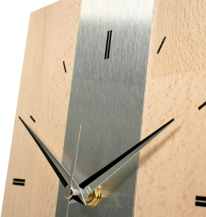 Kreative Feder Designer-STANDUHR Silver Stripe aus MASSIVHOLZ 27x20cm – analoge TISCHUHR ohne Tickge