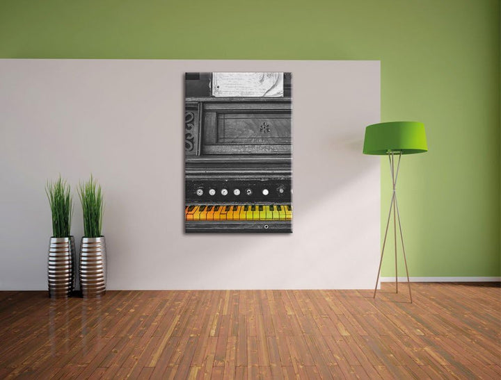 Pixxprint altes Klavier mit bunten Tasten als Leinwandbild/Grösse: 120x80 cm/Wandbild/Kunstdruck/fer