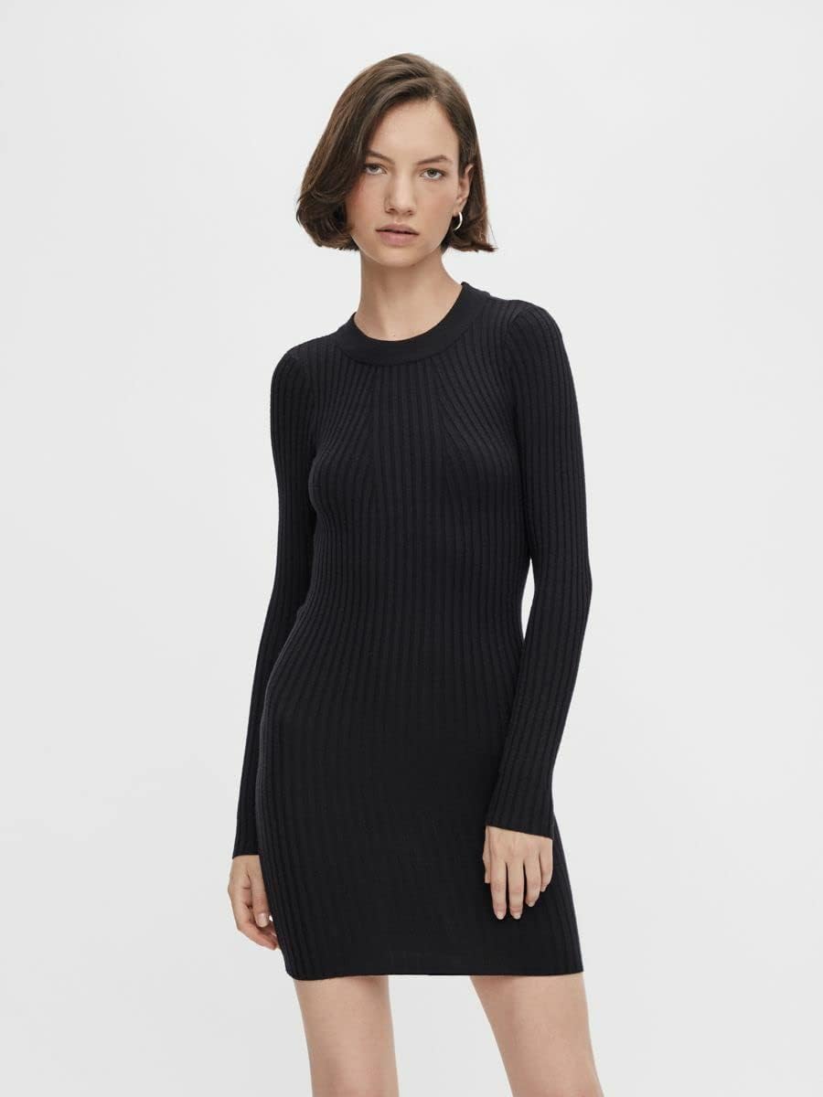 PIECES Damen PCCRISTA LS O-Neck Knit Dress NOOS 17115048 M Schwarz, M Schwarz