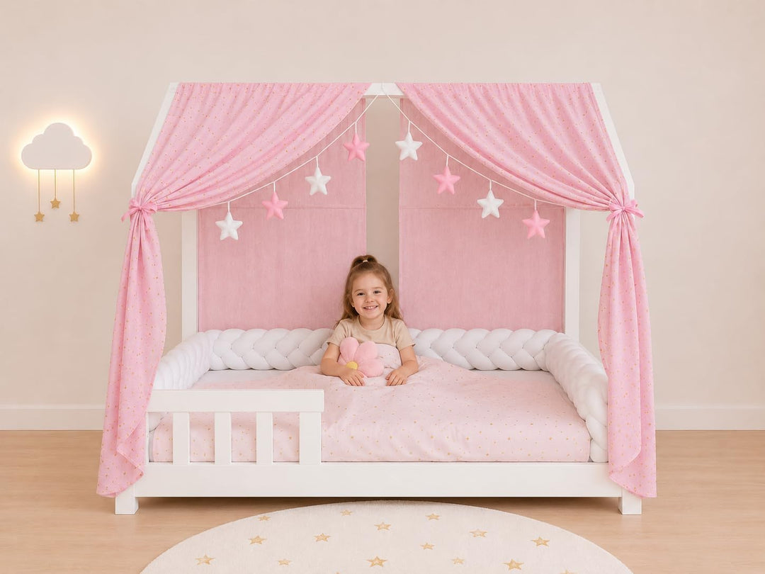 YellowNest Hausbett Himmel (2er Pack) - 100% Baumwolle - Betthimmel Hausbett aus Musselin (2er Pack)