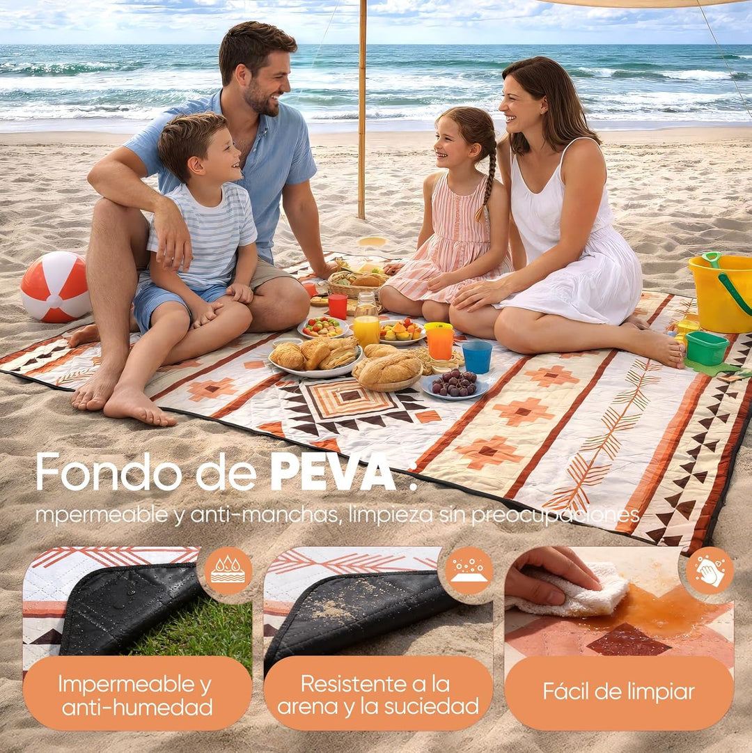 Sekey Boho Picknickdecke Wasserdicht 200x200 cm, Stranddecke Sandfrei | Gepolstert, Dreischichtige S