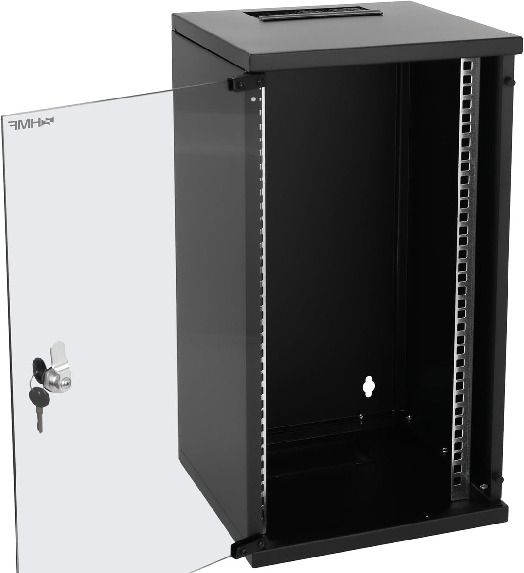 HMF 63412-02 Netzwerkschrank, Serverschrank 10 Zoll | 12 HE | 300 mm Tiefe | Voll montiert | Glastür