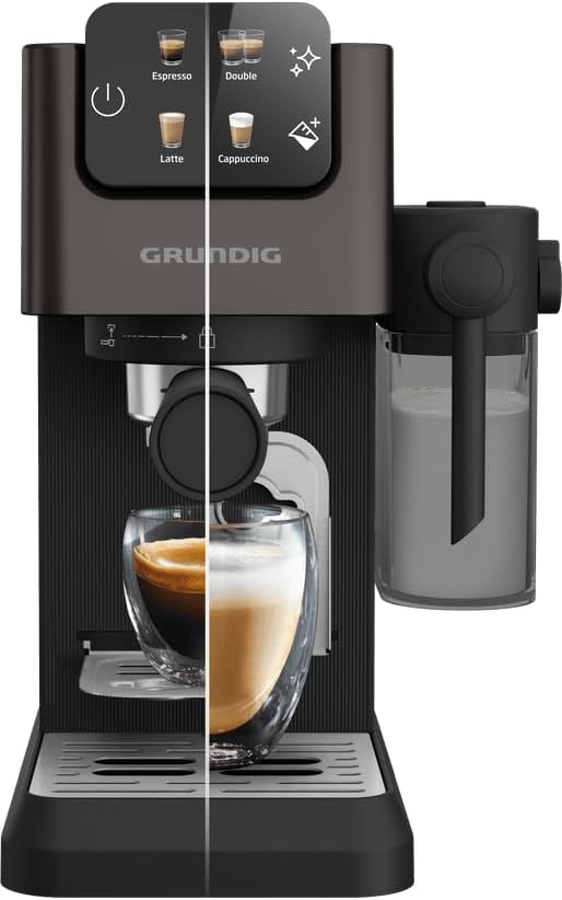 GRUNDIG KSM 5330 Siebträgermaschine mit integriertem Milchbehälter, 1628 W Leistung, 15 bar Pumpendr