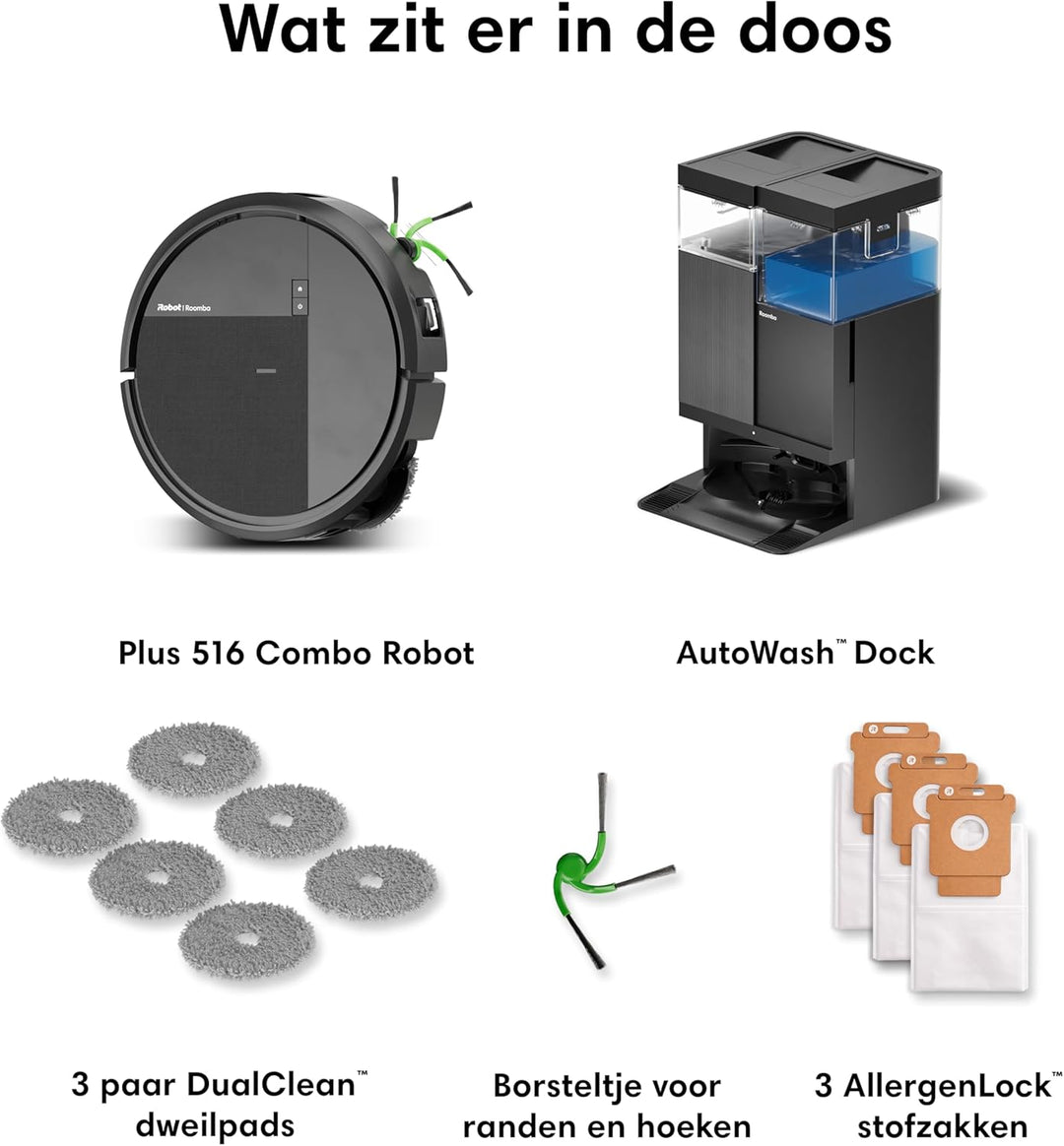 iRobot Roomba® Plus 516 Combo Roboter + AutoWash™ Dock, 22Kpa, Multifunktions‑Dock, Clearview LiDAR,