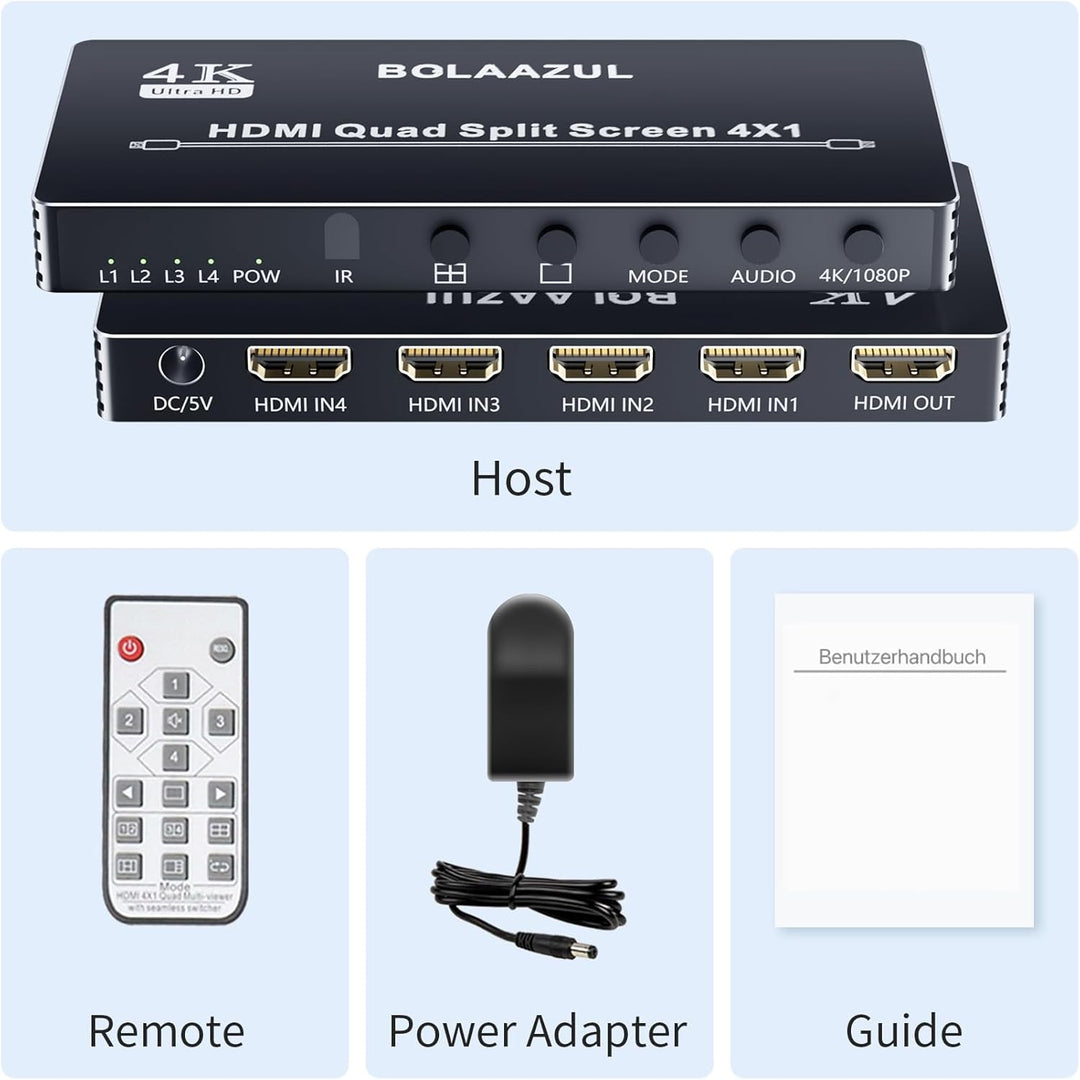 4x1 HDMI Multiviewer 1080P HDMI Multiviewer mit 4 Eingängen HDMI 4x1 Quad Multiviewer Bildschirmspli