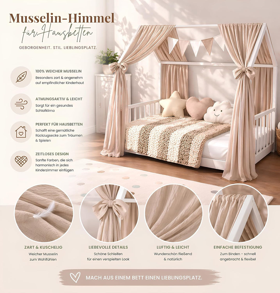 Generisch Baby Delux Hausbett Himmel Betthimmel aus Musselin 2-teilig 160x300 cm 2 Stück für Kinderb