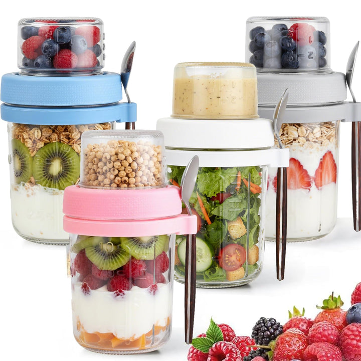VITEVER 4er Overnight Oats Gläser, 16 oz Doppelwandige Joghurt-Parfait-Becher mit Deckel, Glasbehält