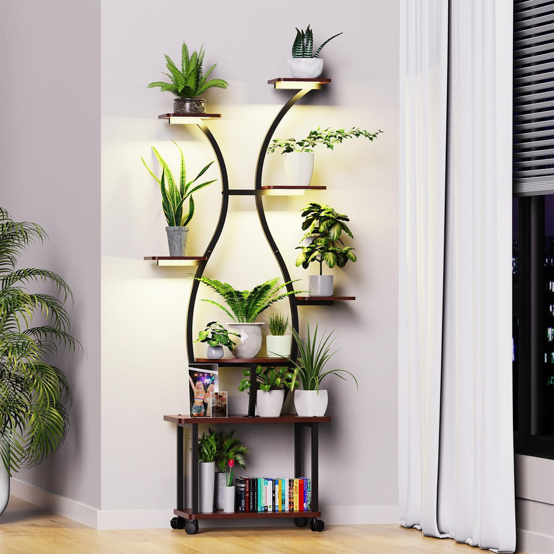 loyal Pflanzenständer mit Wachstumslicht - 8-stufiger Indoor-Pflanzenständer, 155cm Metall-Holz-Pfla