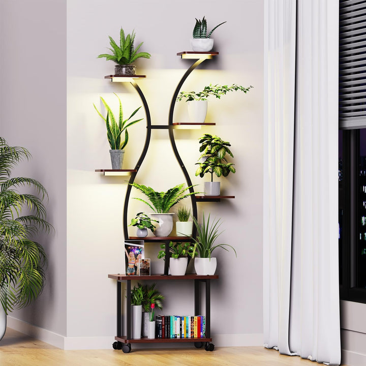 loyal Pflanzenständer mit Wachstumslicht - 8-stufiger Indoor-Pflanzenständer, 155cm Metall-Holz-Pfla