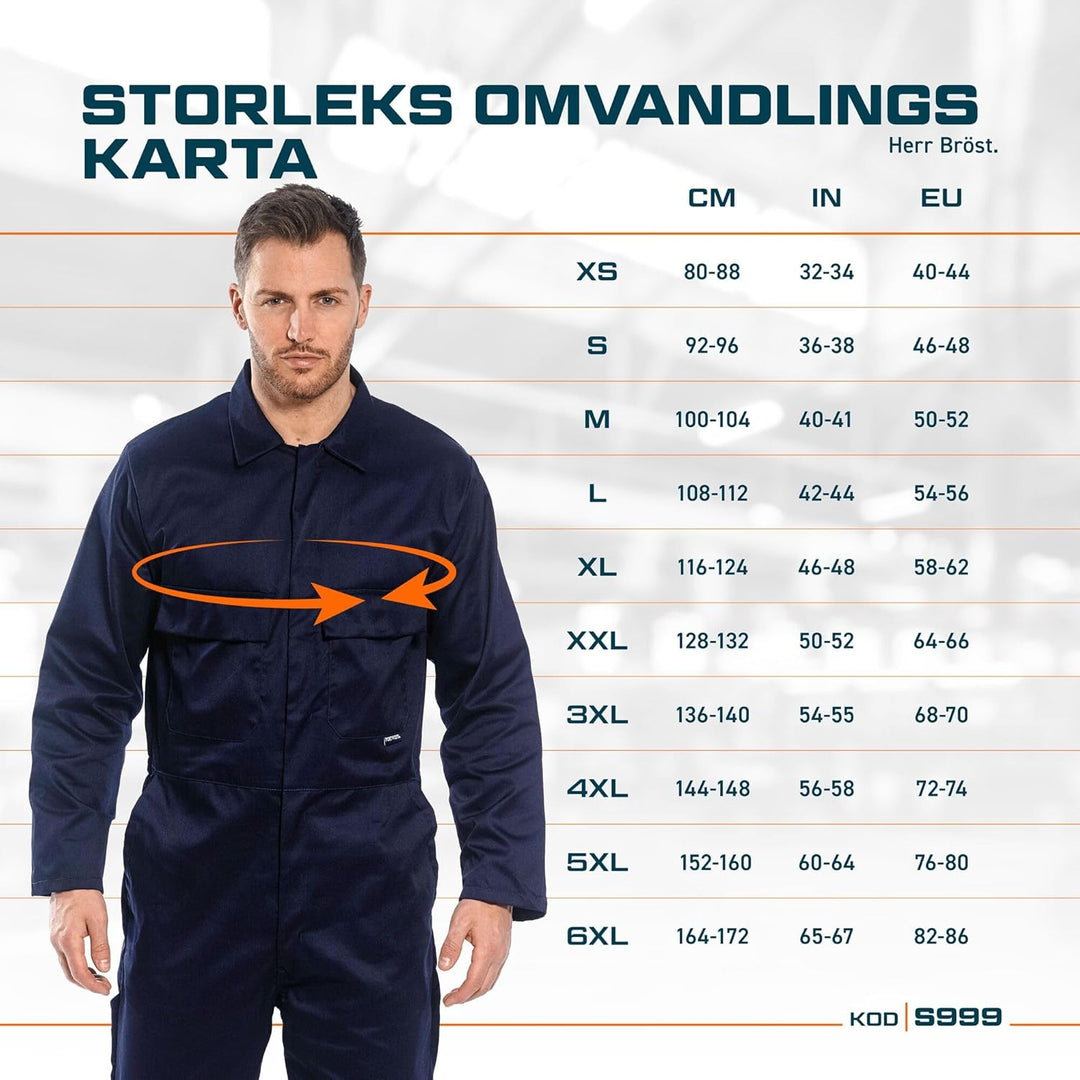 Portwest S999 Herren Euro-Arbeitskleidung Polycotton Overall Arbeitsanzug Royal Blau 3XL, Royal Blau