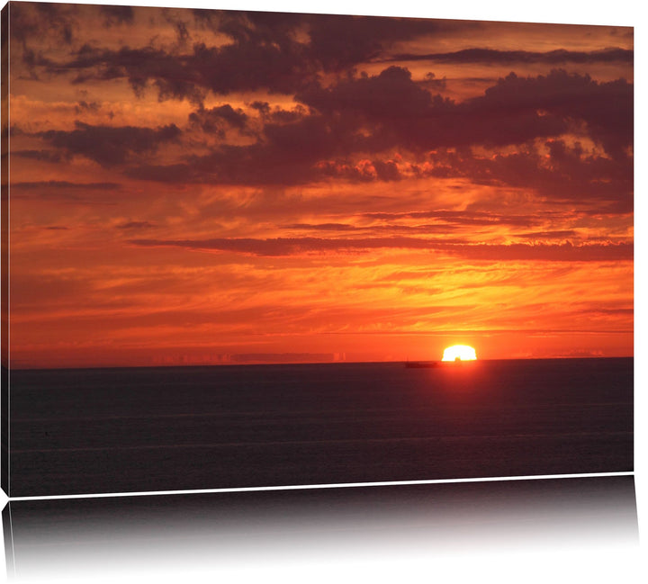 romantischer Sonnenuntergang über Meer Leinwand, XXL riesige Bilder fertig gerahmt mit Keilrahmen, K