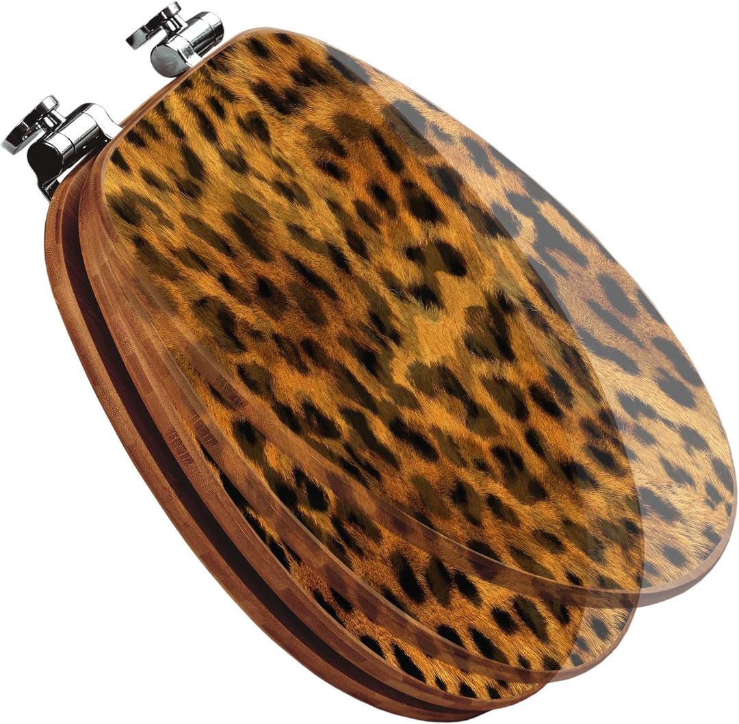 banjado® Design WC Sitz Bambus Absenkautomatik mit Motiv Leopard/Toilettendeckel mit Absenkautomatik