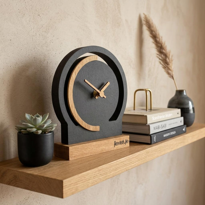 FLEXISTYLE Modern standuhr klein aus Holz Eiche Wohnzimmer Badezimmer (Style 4), Style 4
