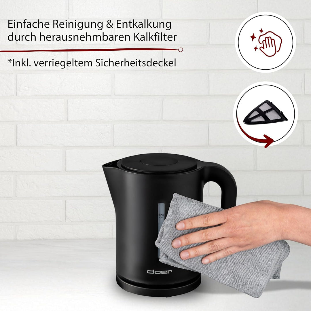 Cloer 4120 Wasserkocher, 2200 W, grosse Wasserstandsanzeige, Trockengeh- und Überhitzungsschutz, 1,2