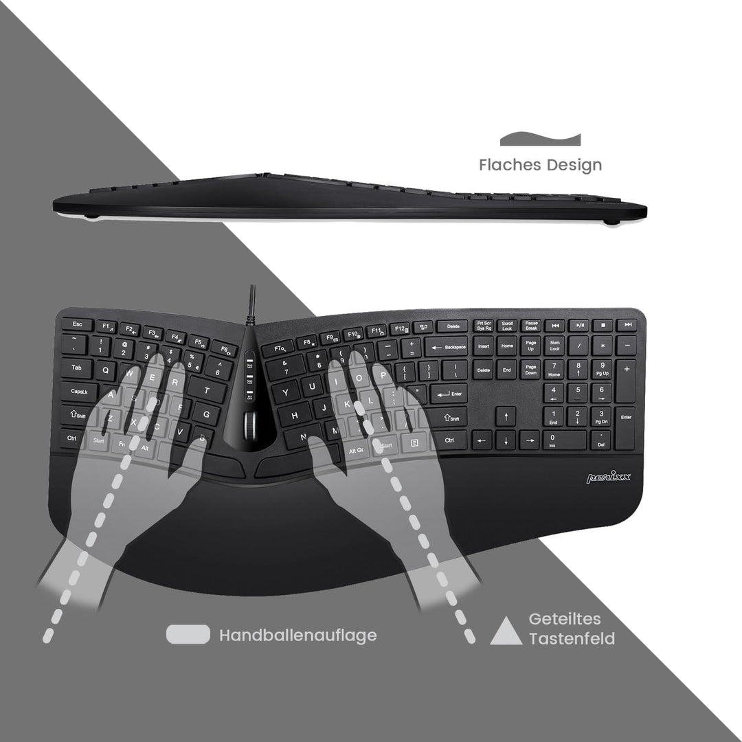 Perixx Periduo-505, Ergonomische Tastatur und Vertikale Maus Desktop Set, Geteiltes Tastenfeld, 4-We