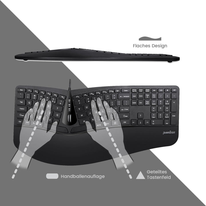 Perixx Periduo-505, Ergonomische Tastatur und Vertikale Maus Desktop Set, Geteiltes Tastenfeld, 4-We