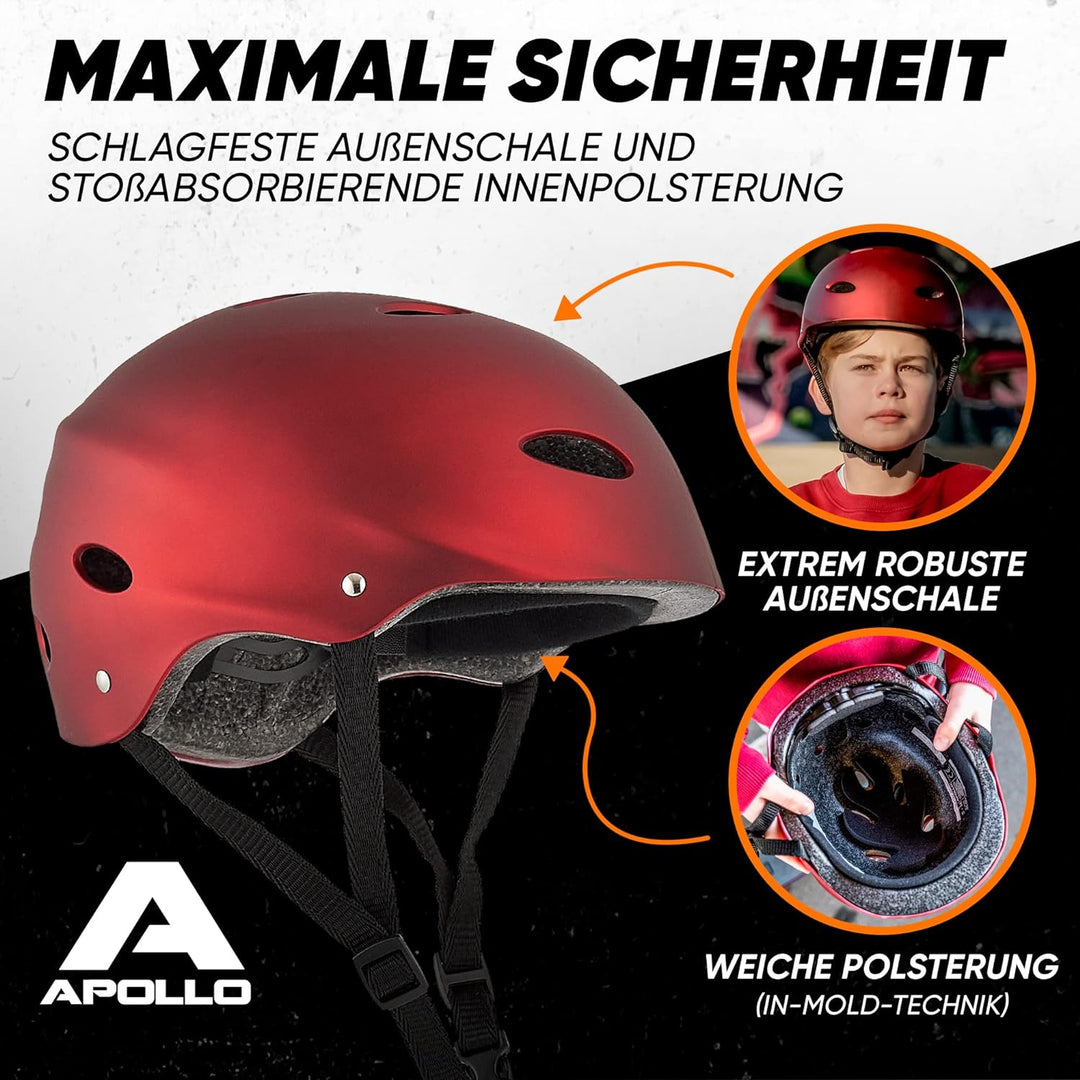 Apollo Skaterhelm Herren, Damen und Kinder | Kinderfahrradhelm | Verstellbar | Skateboard, Scooter,