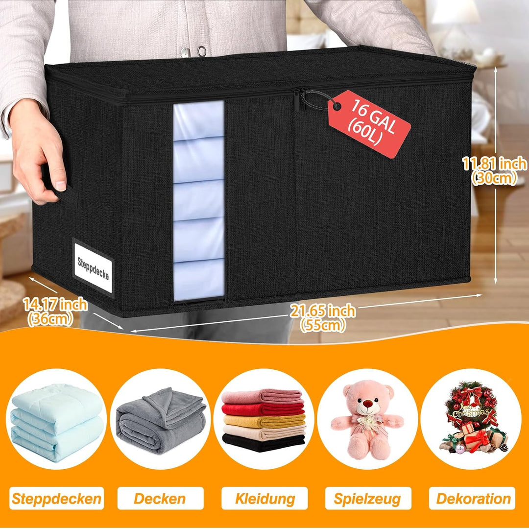 60L Grosse Kleidung Aufbewahrungsbox Stoff mit Reissverschlüssen, Seiten- und Bodenschutz, 2er-Pack