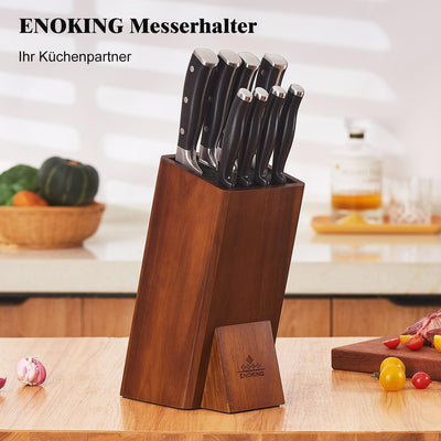 ENOKING Messerblock ohne Messer, Akazienholz Messerblock, Messerhalter mit Abnehmbaren Kunststoffbor